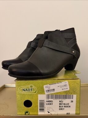 Naot- Lucky Metallic Black and Raven Grey Ankle Booties